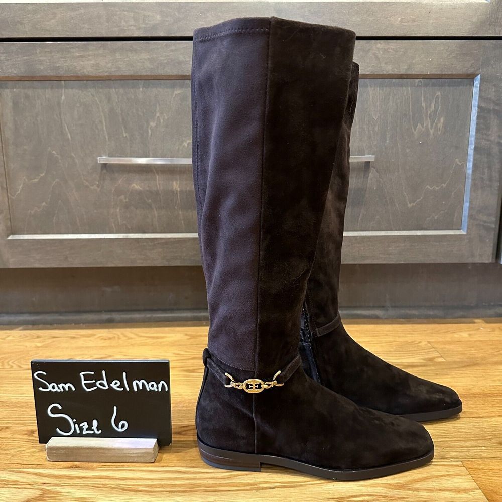 New Womens Sam Edelman Clive Brown Suede Harness Knee High Boots Size 6 M
